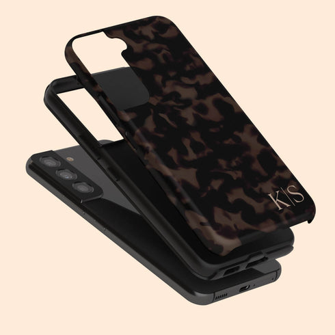 Custom Initials Dark Tortoiseshell Galaxy Case - Edge